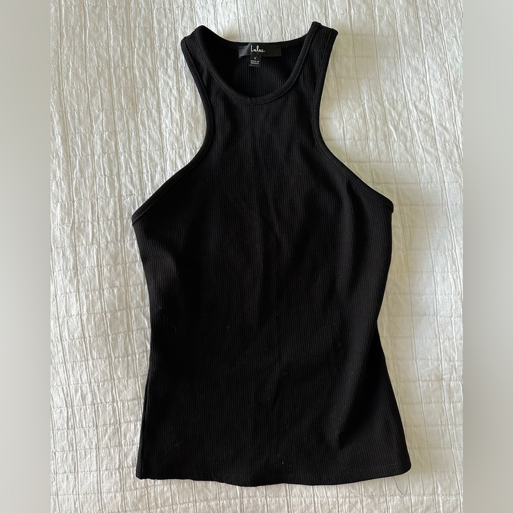 Lulu’s Easygoing Behavior Black Ribbed Knit Racerback Tank Top - Picture 4 of 4